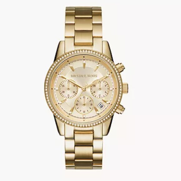Vintage Michael Kors Women's Ritz Gold Steel Watch with Crystal Topring - Picture 8 of 9